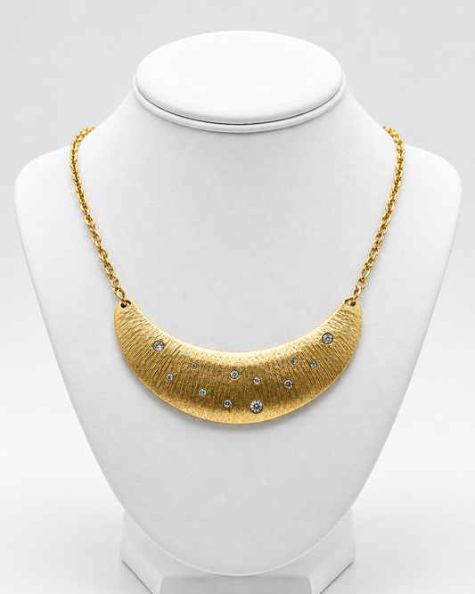 Vintage Rhinestone Crescent Statement Necklace