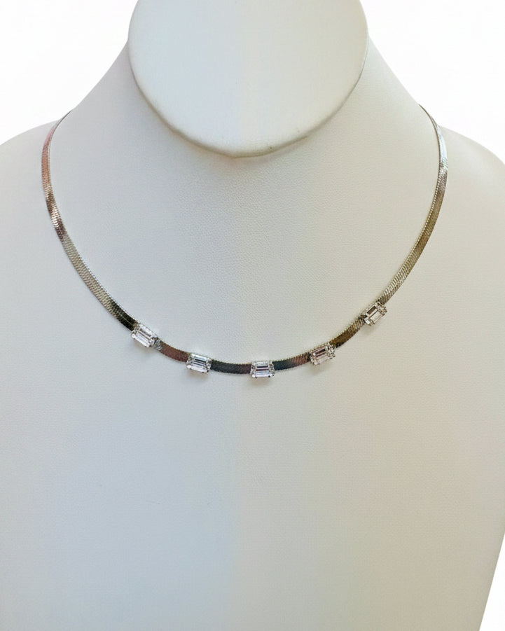 Vintage Emerald-Cut Station Herringbone Choker