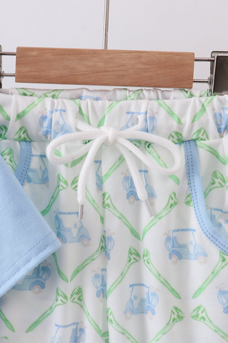 Blue Golf Cart Embroidery Pants Set