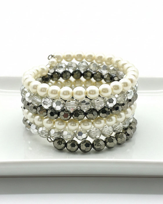 Vintage  Pearl & Crystal Coil Wrap Bracelet