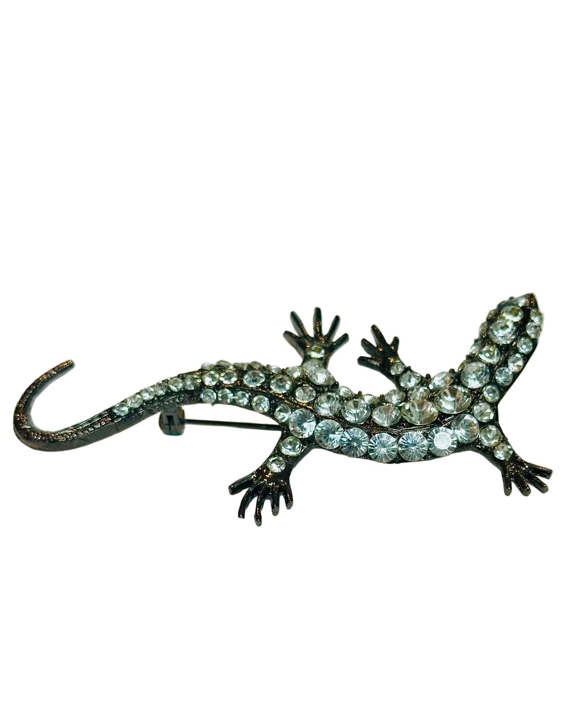The Mystic Gun Metal Rhinestone Lizard Brooch