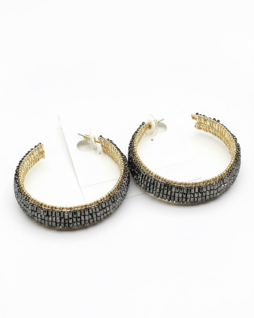 Vintage Midnight Shimmer Textured Hoop Earrings