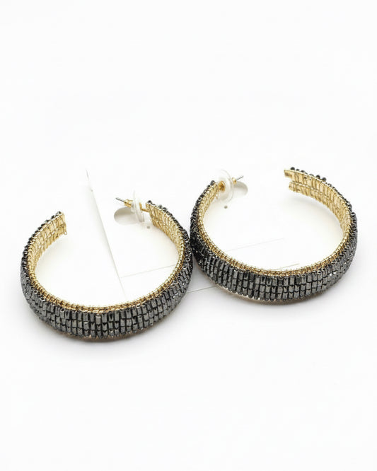 Vintage Midnight Shimmer Textured Hoop Earrings