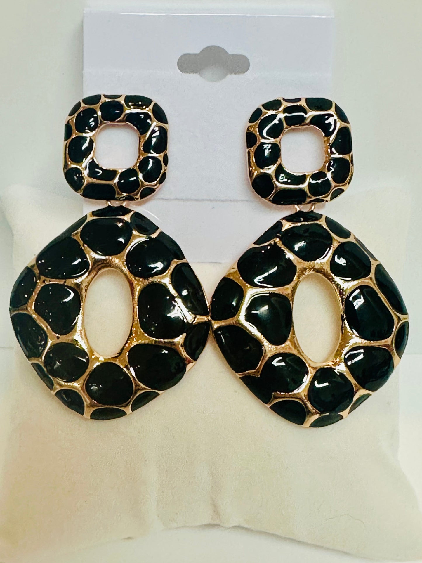 Vintage Black and Gold Giraffe Print Door Knocker Earrings