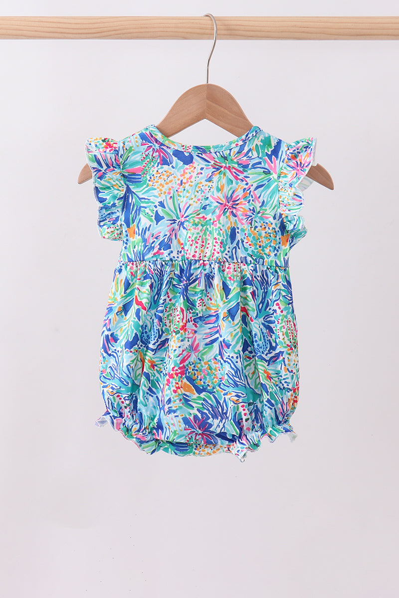Blue Floral Print Ruffle Bubble