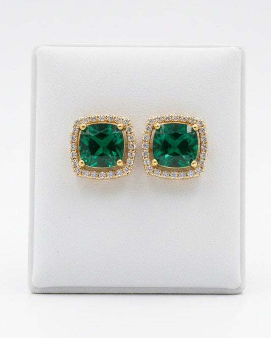 Emerald Ritz Cushion Halo Studs