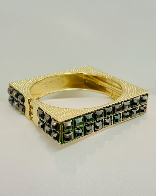 Vintage Architectural Square Pyramid Stud Hinged Bangle