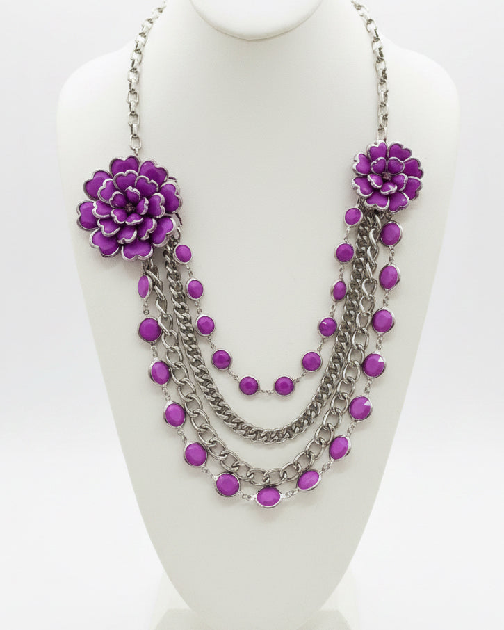 Vintage Multi-Strand Statement Necklace – Regal Plum
