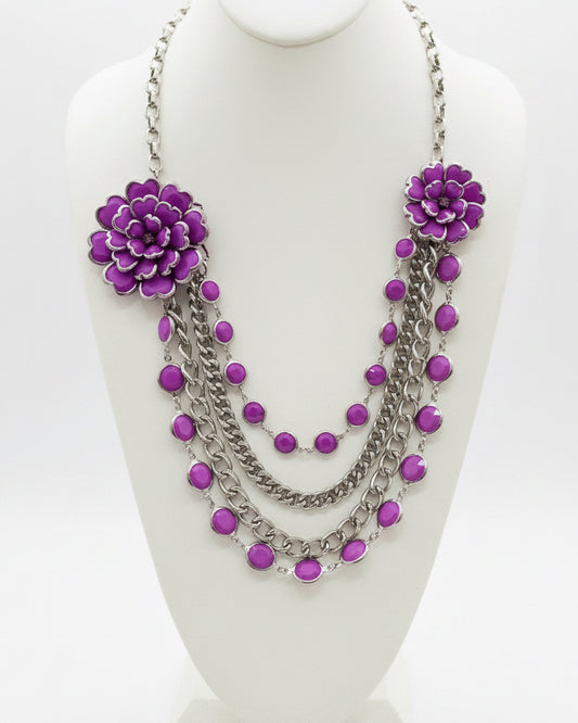Vintage Multi-Strand Statement Necklace – Regal Plum