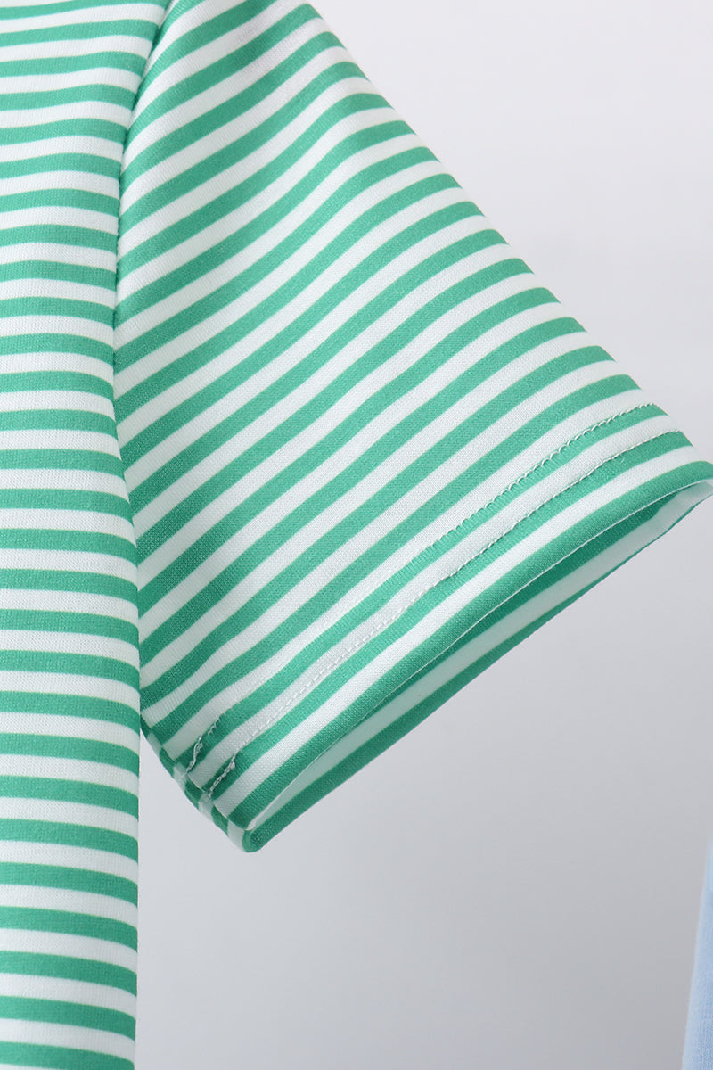 Green Stripe Clover Golf Cart Appliqué Shorts Set