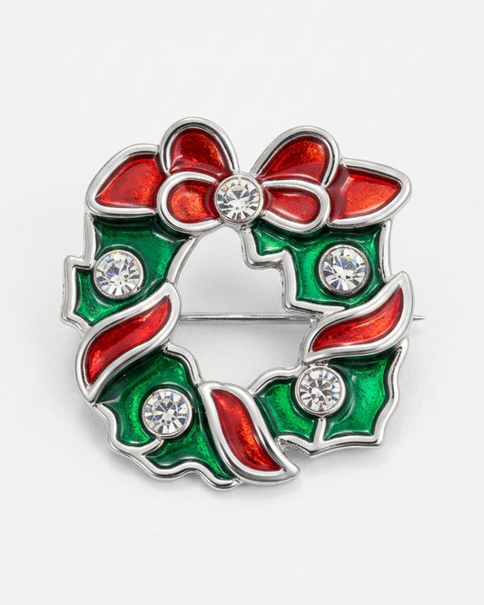Vintage Enamel Holiday Wreath Brooch
