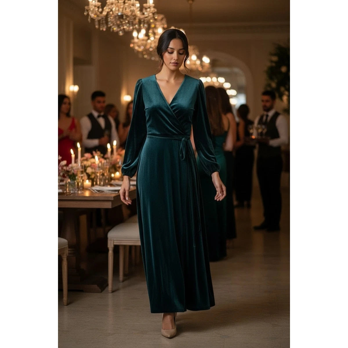 MSK Women's Long-Sleeve Stretch-Velvet Dress