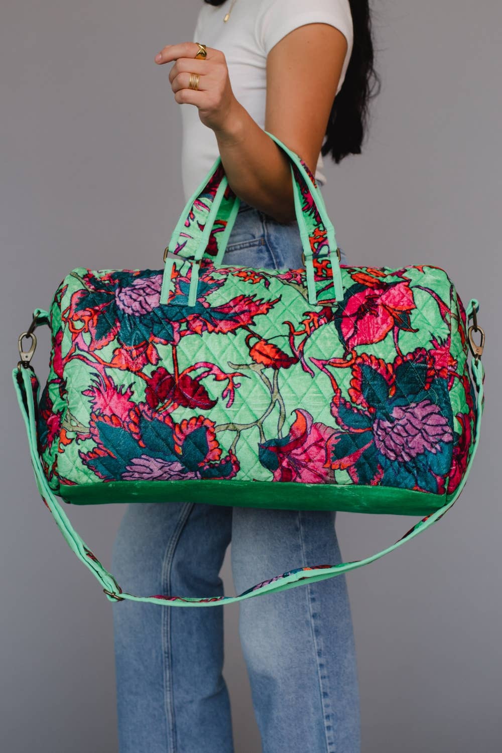 Mint & Multicolored Floral Duffle