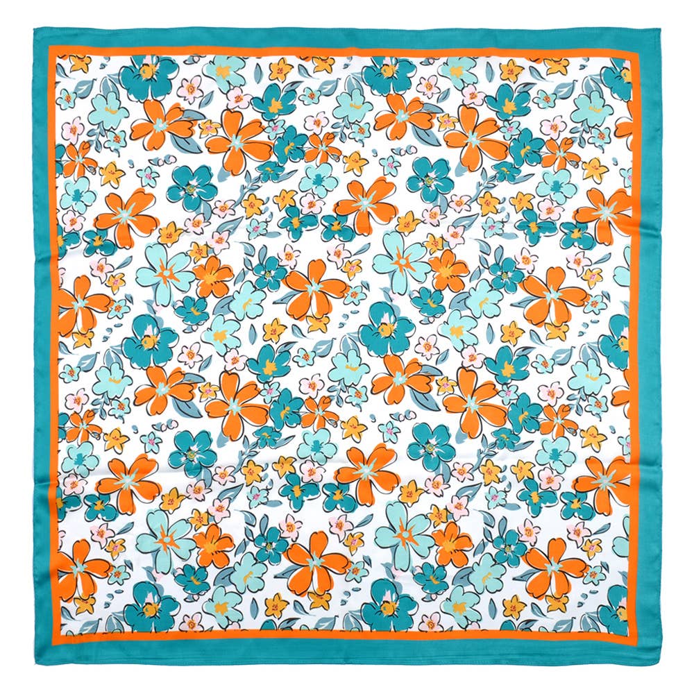 Flower Printed Silky Bandana Scarf
