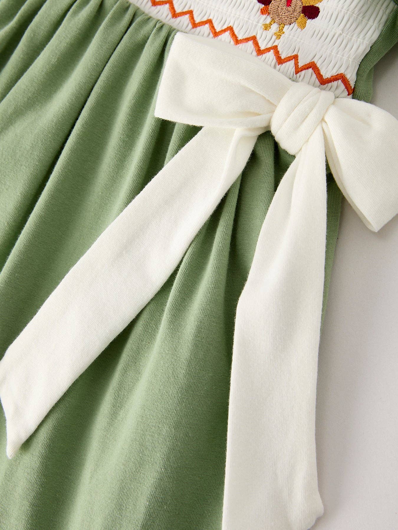 Thanksgiving Smock Embroidered Green Dress