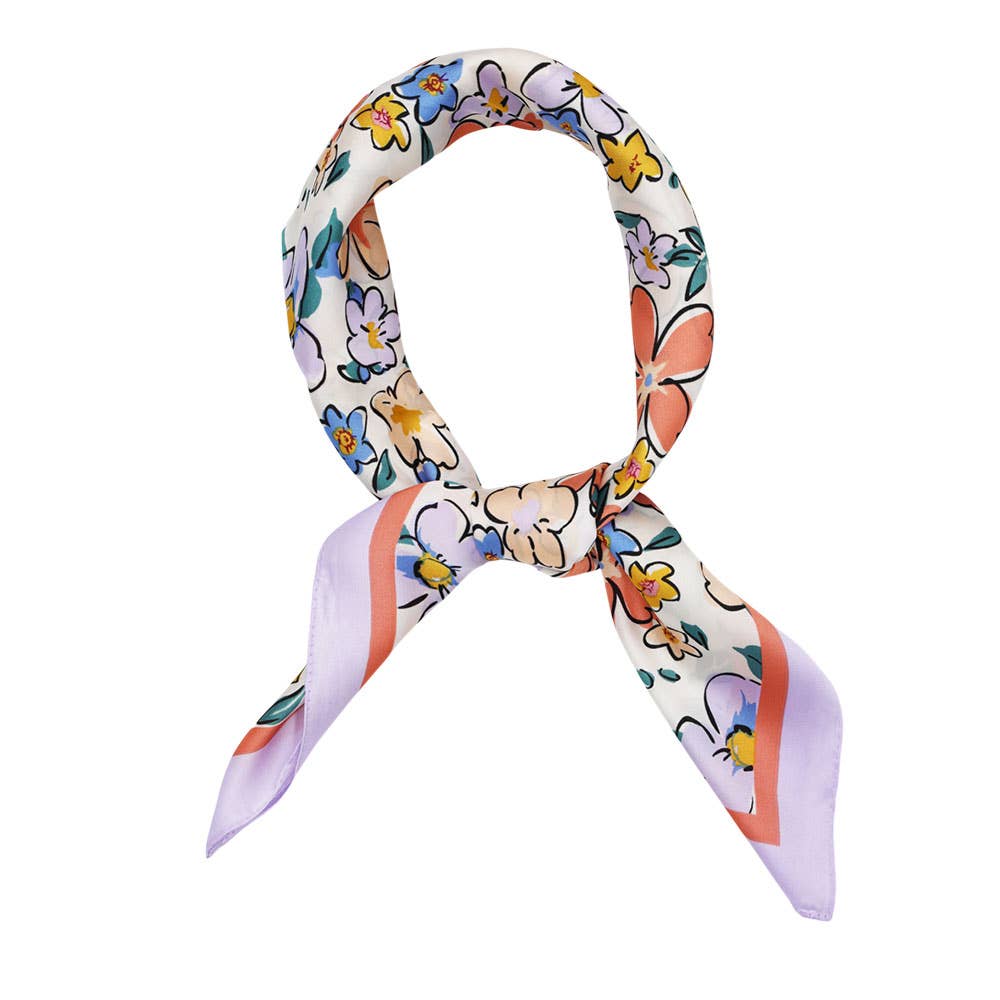 Flower Printed Silky Bandana Scarf