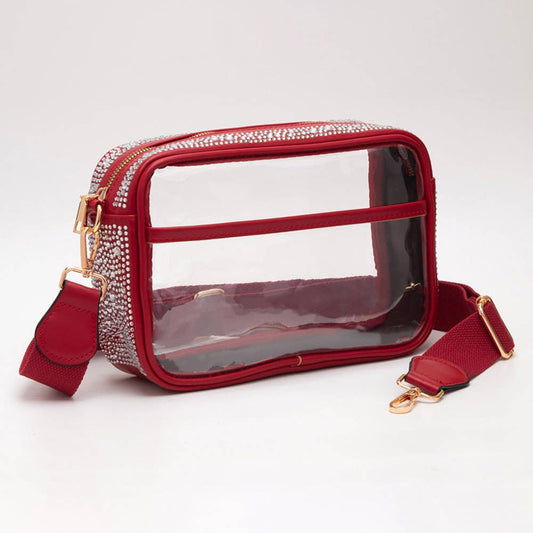 Bling Studded Clear Red Crossbody Bag