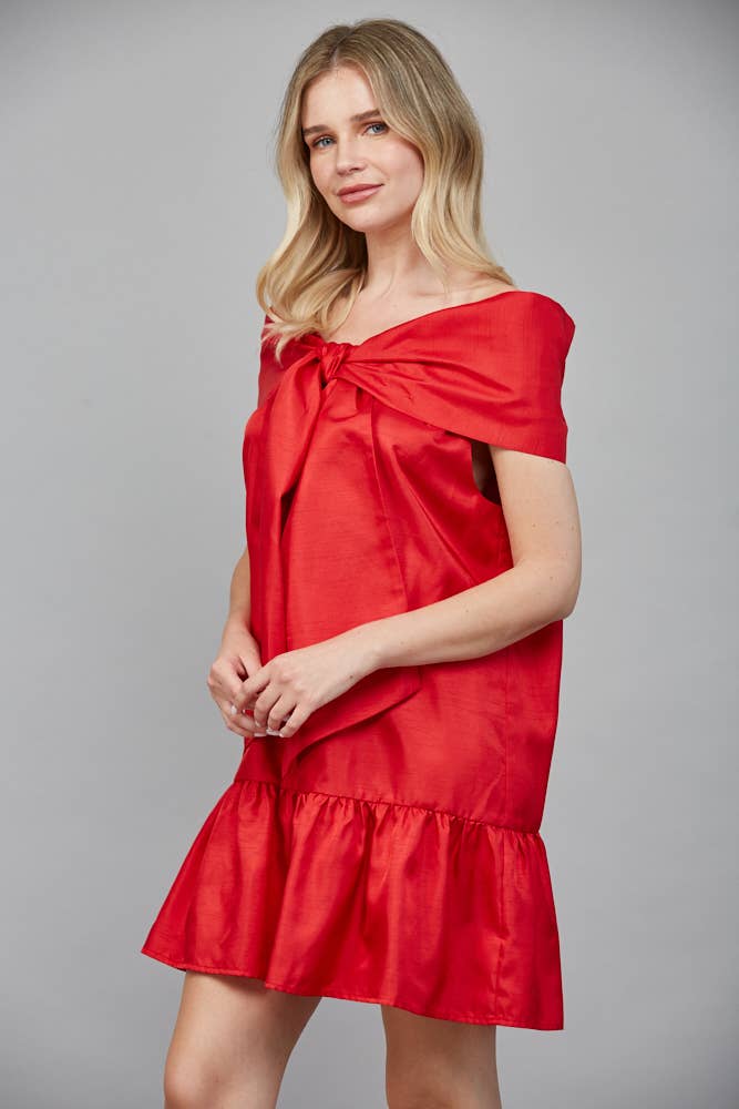 Oversized Bow Holiday Taffeta Dress