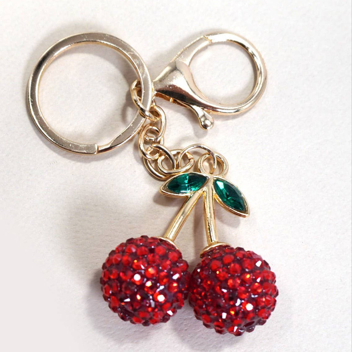 Rhinestone Cherry Keychain