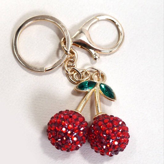 Rhinestone Cherry Keychain
