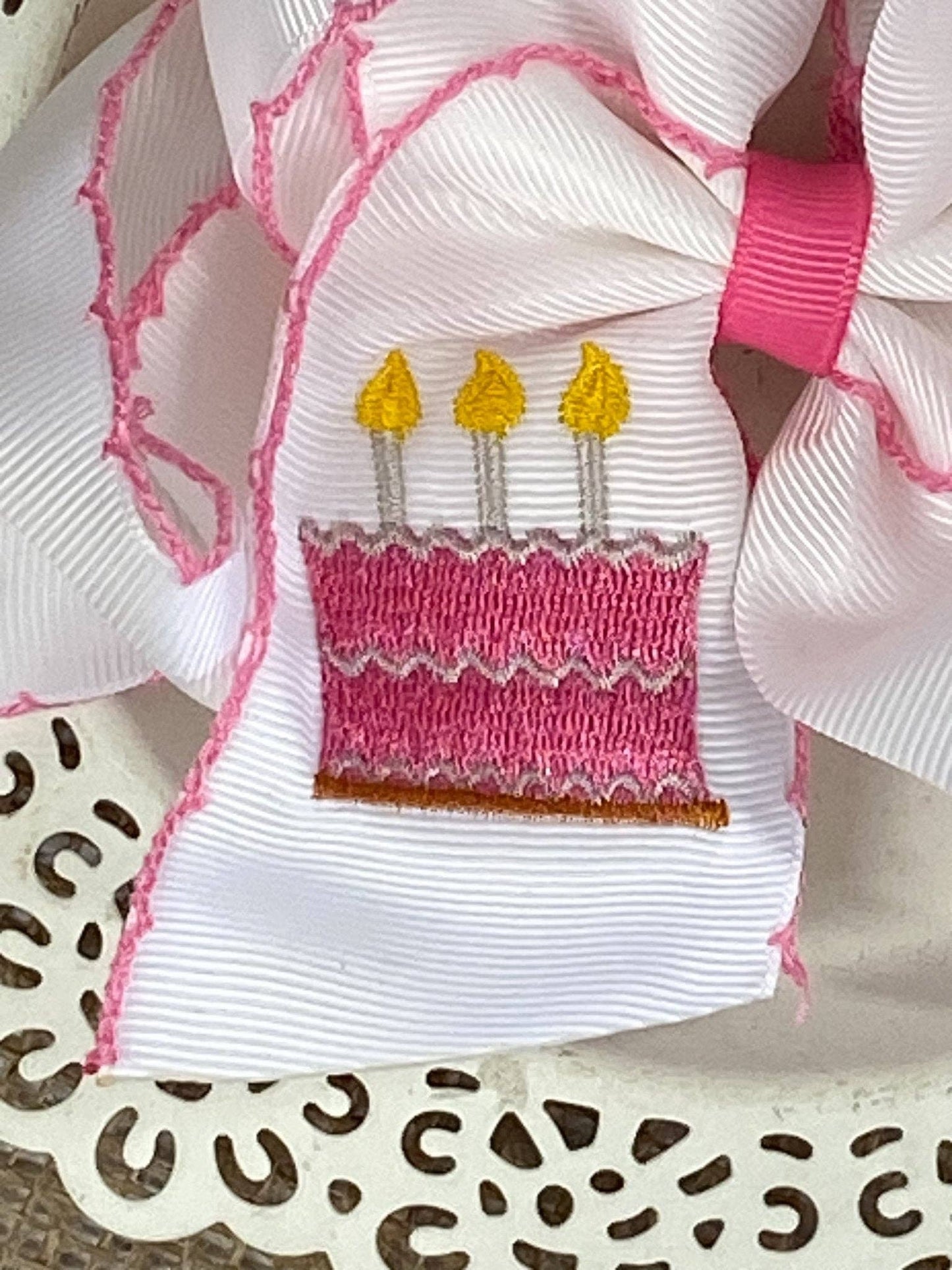 Birthday Cake Embroidered Hair Bow