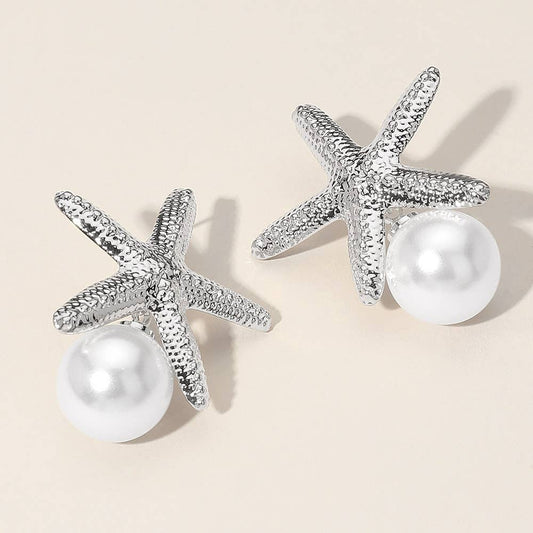 Pearl Tip Textured Starfish Earrings