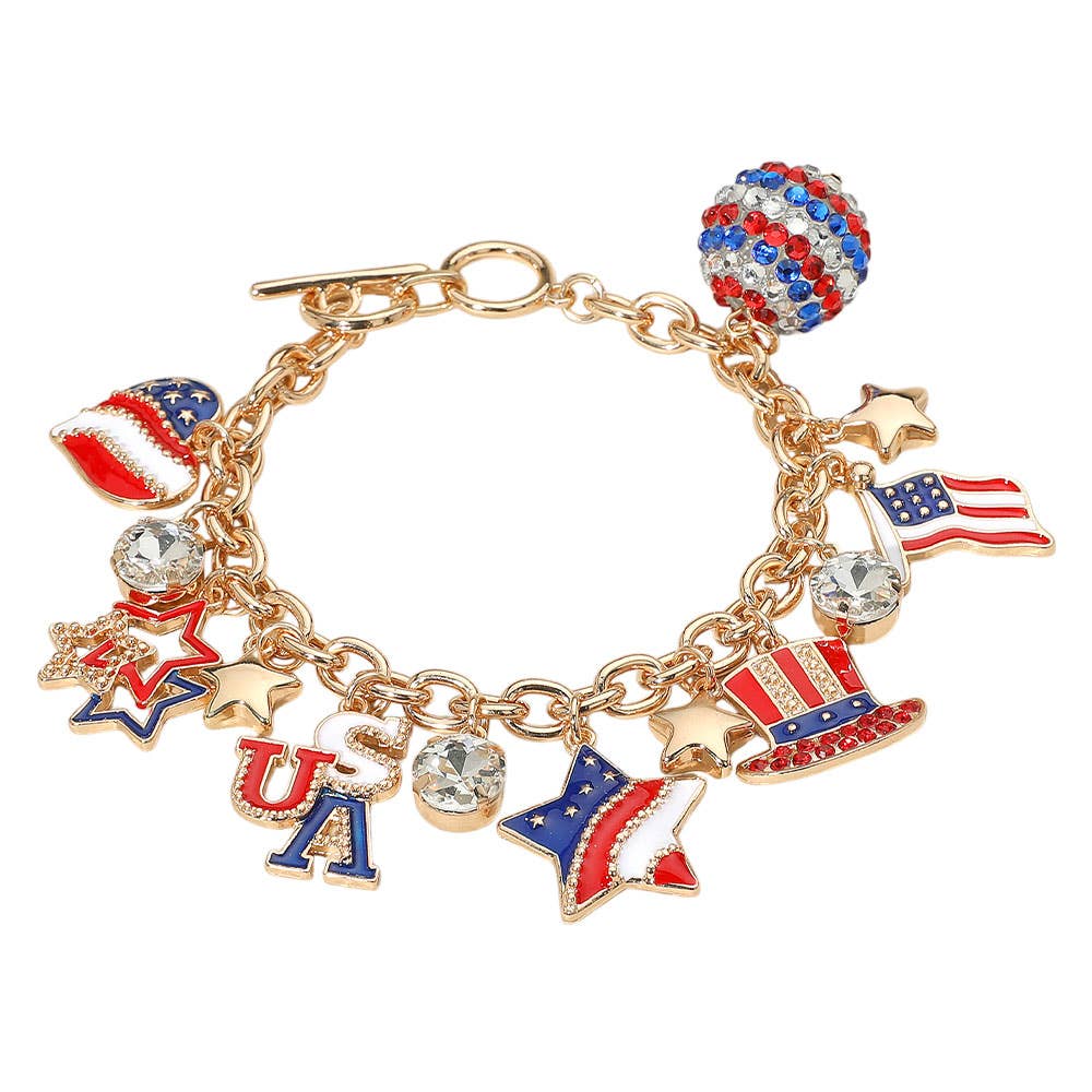 USA Flag Charm Embellished Toggle Bracelet
