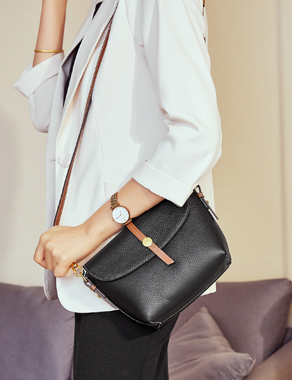Genuine Pebble Leather Zip Flap Shoulder Handbag
