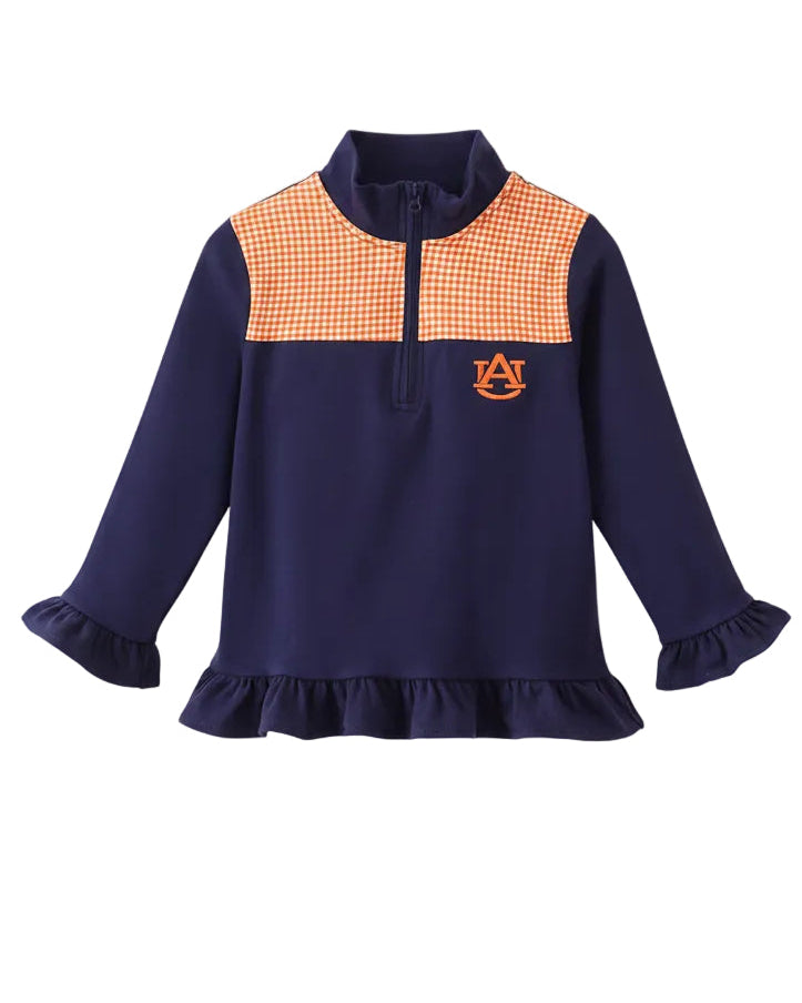 Navy Auburn Ruffled Pull Over
