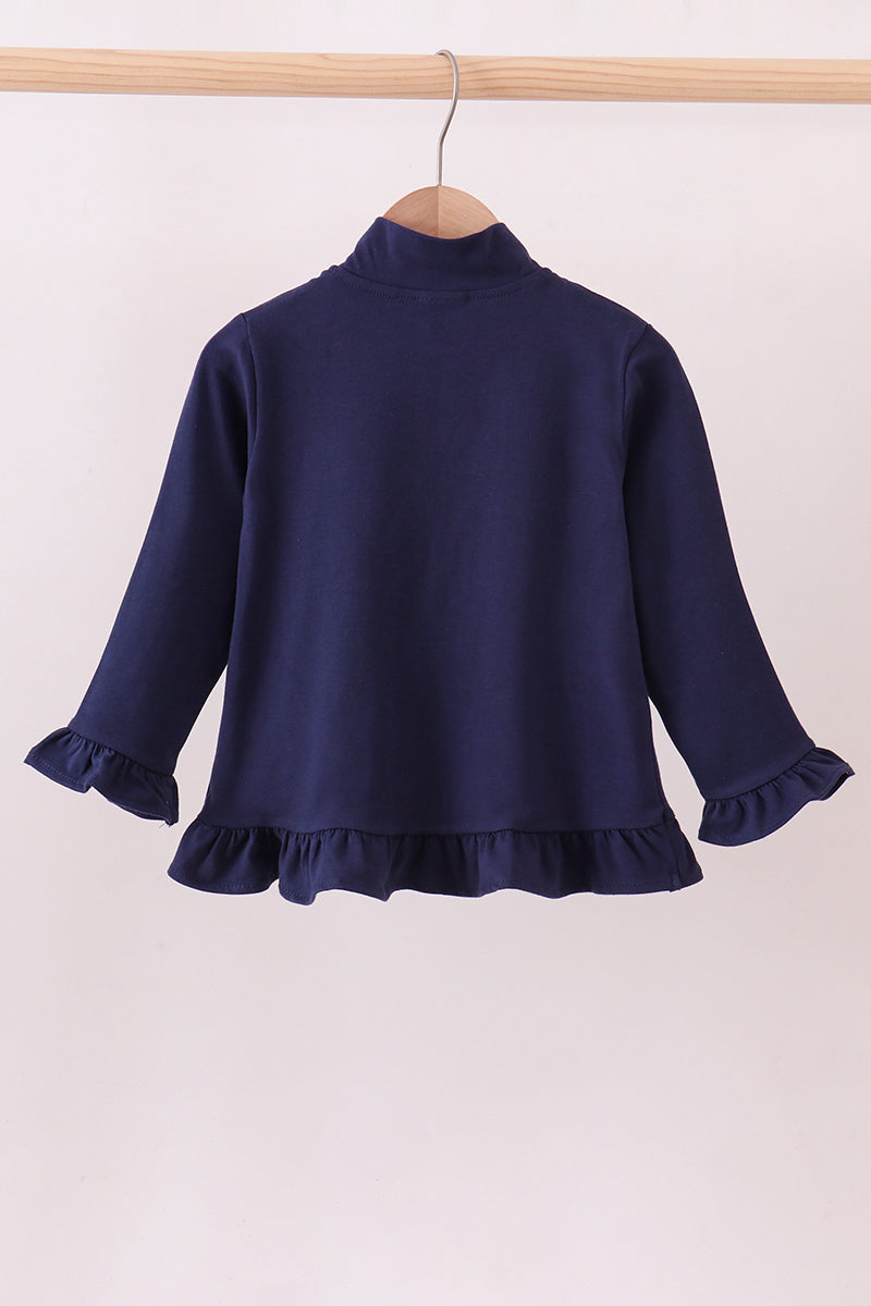 Navy Auburn Ruffled Pull Over