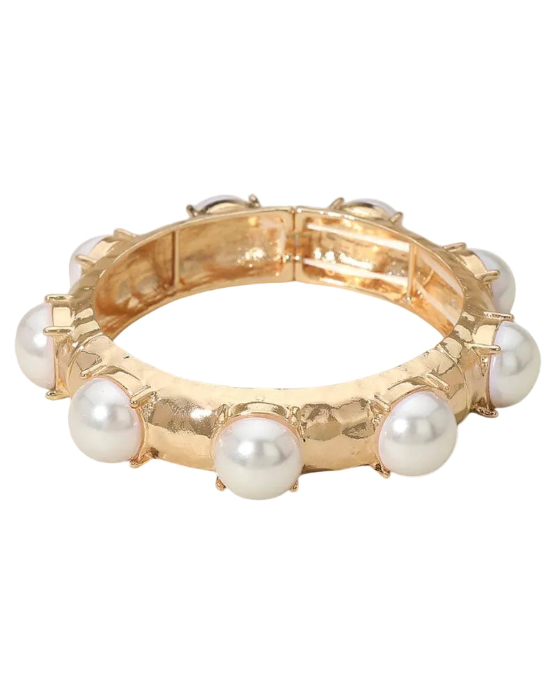 Pearl Accent Hammered Beaded Stretch Bracelet