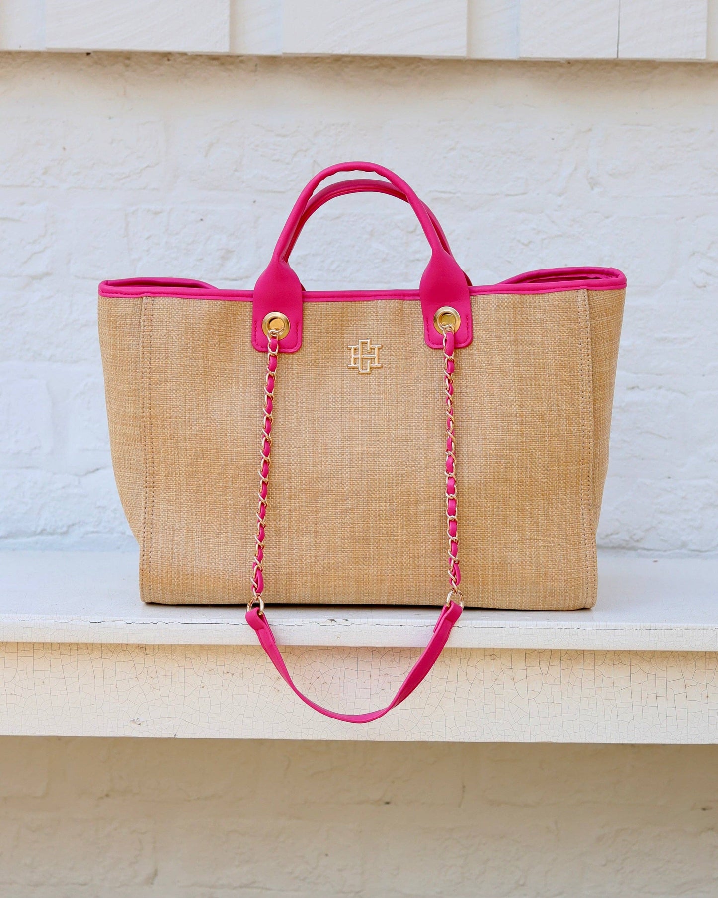 Missy Tote Natural Hot Pink