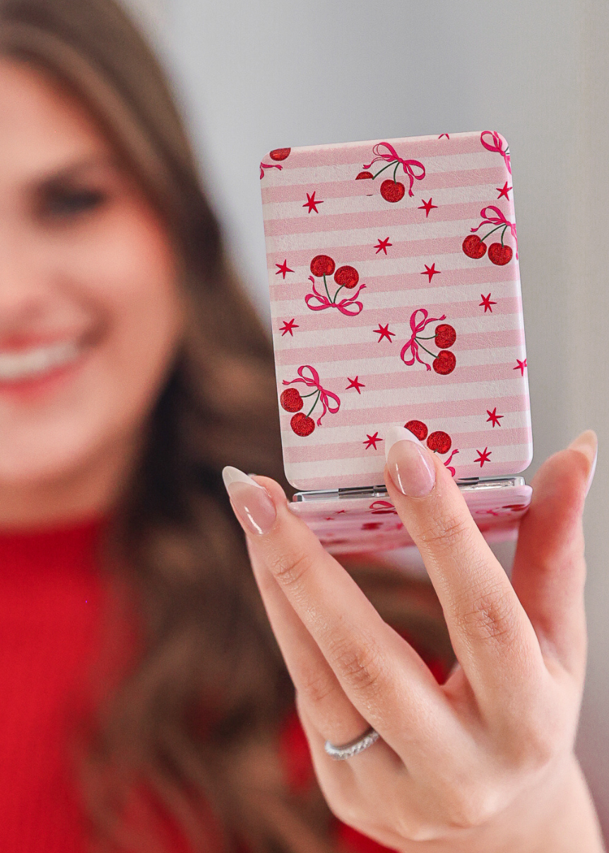 Cherry and Stripes Compact Mirror