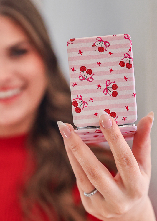 Cherry and Stripes Compact Mirror
