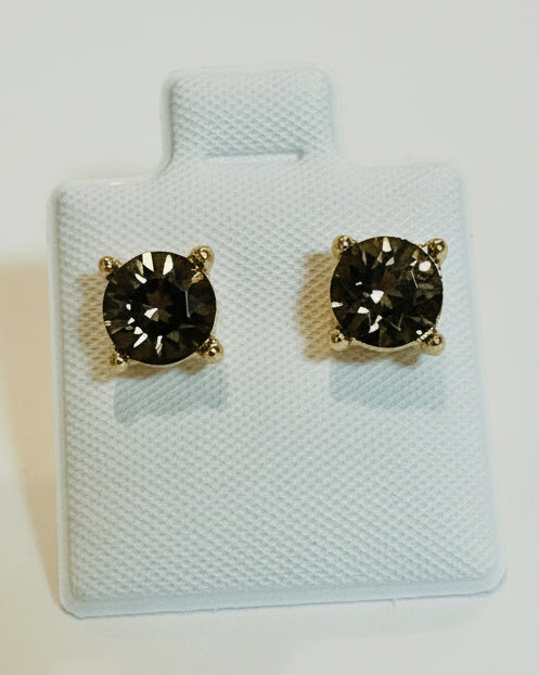 Classic Round Cut Smoky Quartz Tone Cubic Zirconia Studs