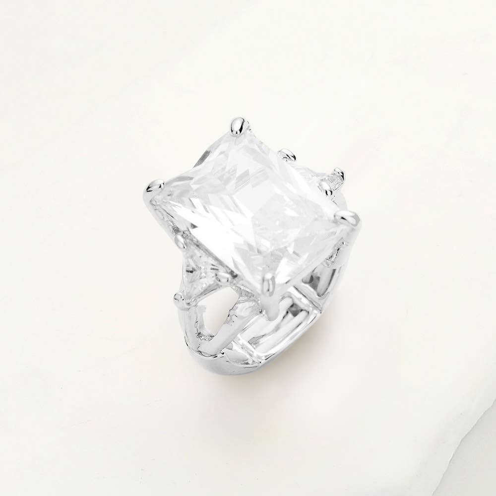 Statement Rectangle Crystal Stretch Ring