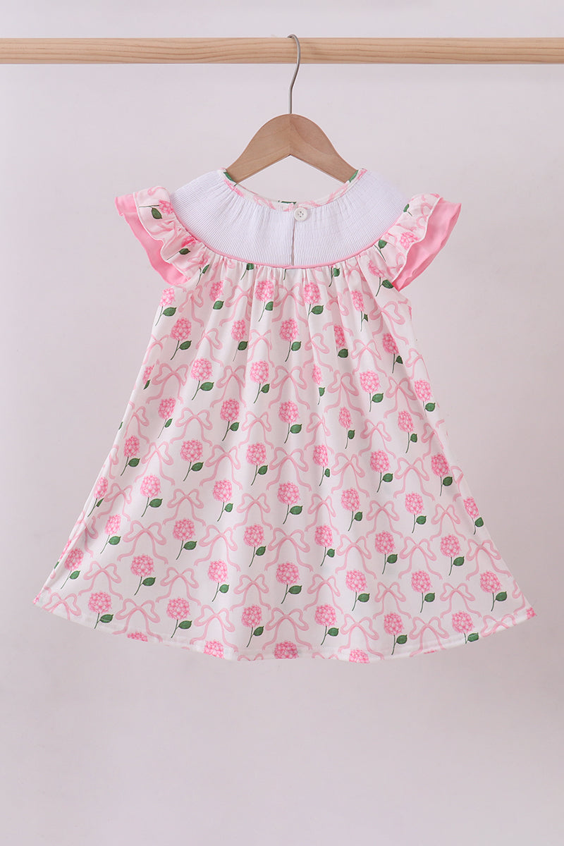 Pink Bow Hydrangea Smocked Dress