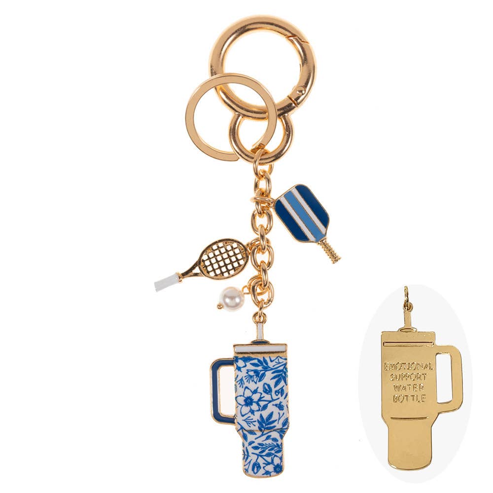 Enamel Pickleball Floral Tumbler Keychain Bag Charm