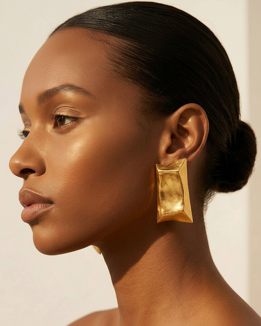 Bold Rectangular Gold Statement Earrings
