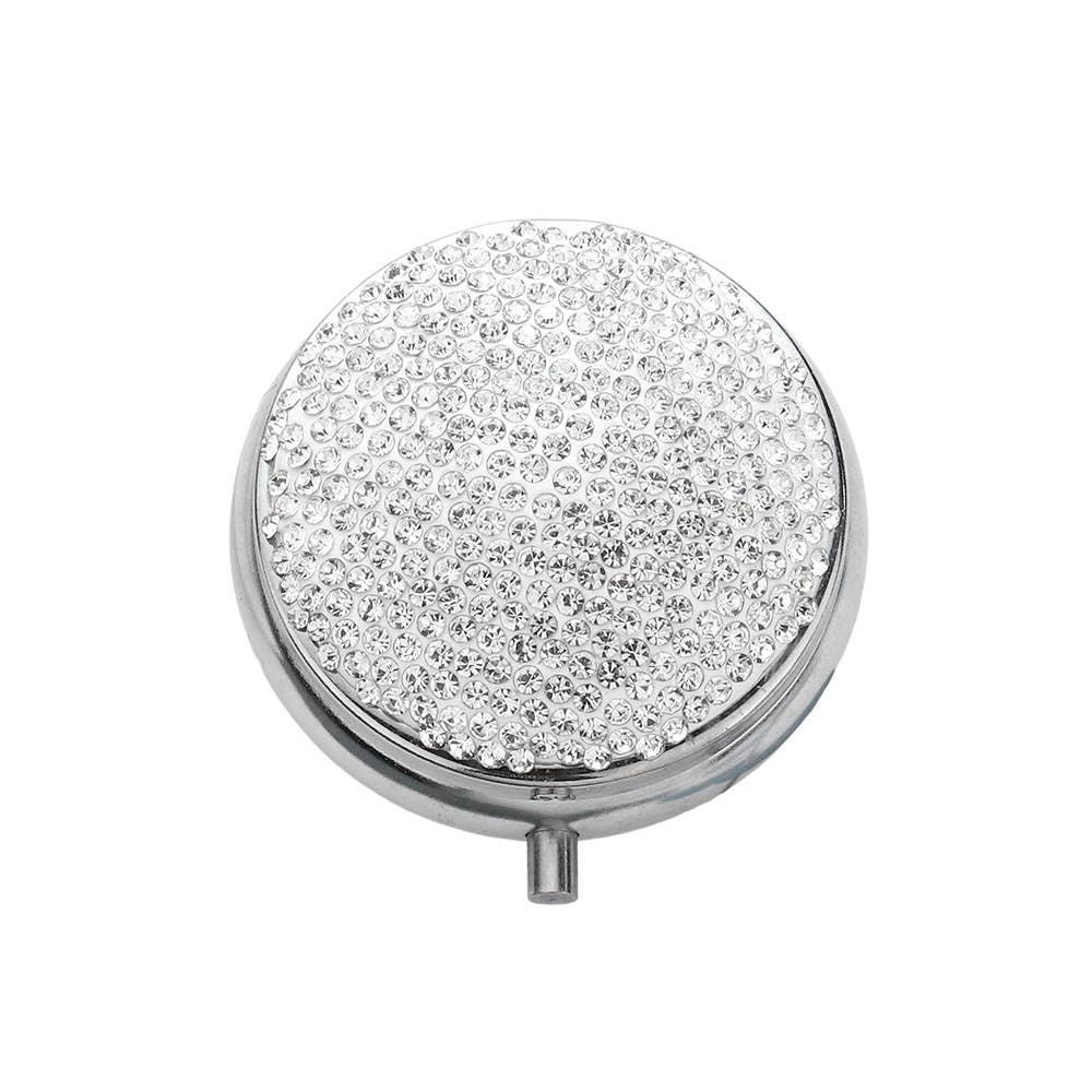 Bling Round Mirror Compact Pill Organizer Case