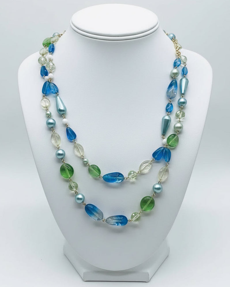Vintage Blue & Green Beaded Statement Necklace