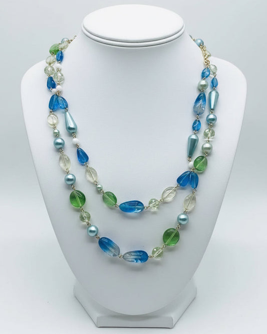 Vintage Blue & Green Beaded Statement Necklace