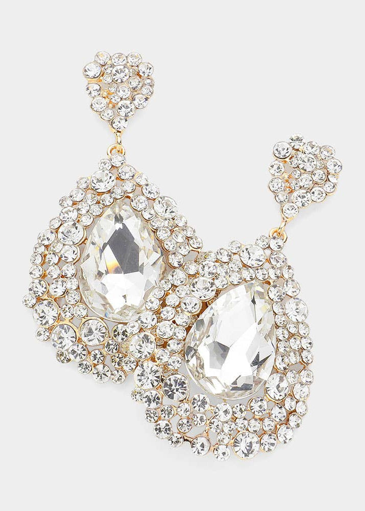 Teardrop Rhinestone Embellished Dangle Evening Earrings