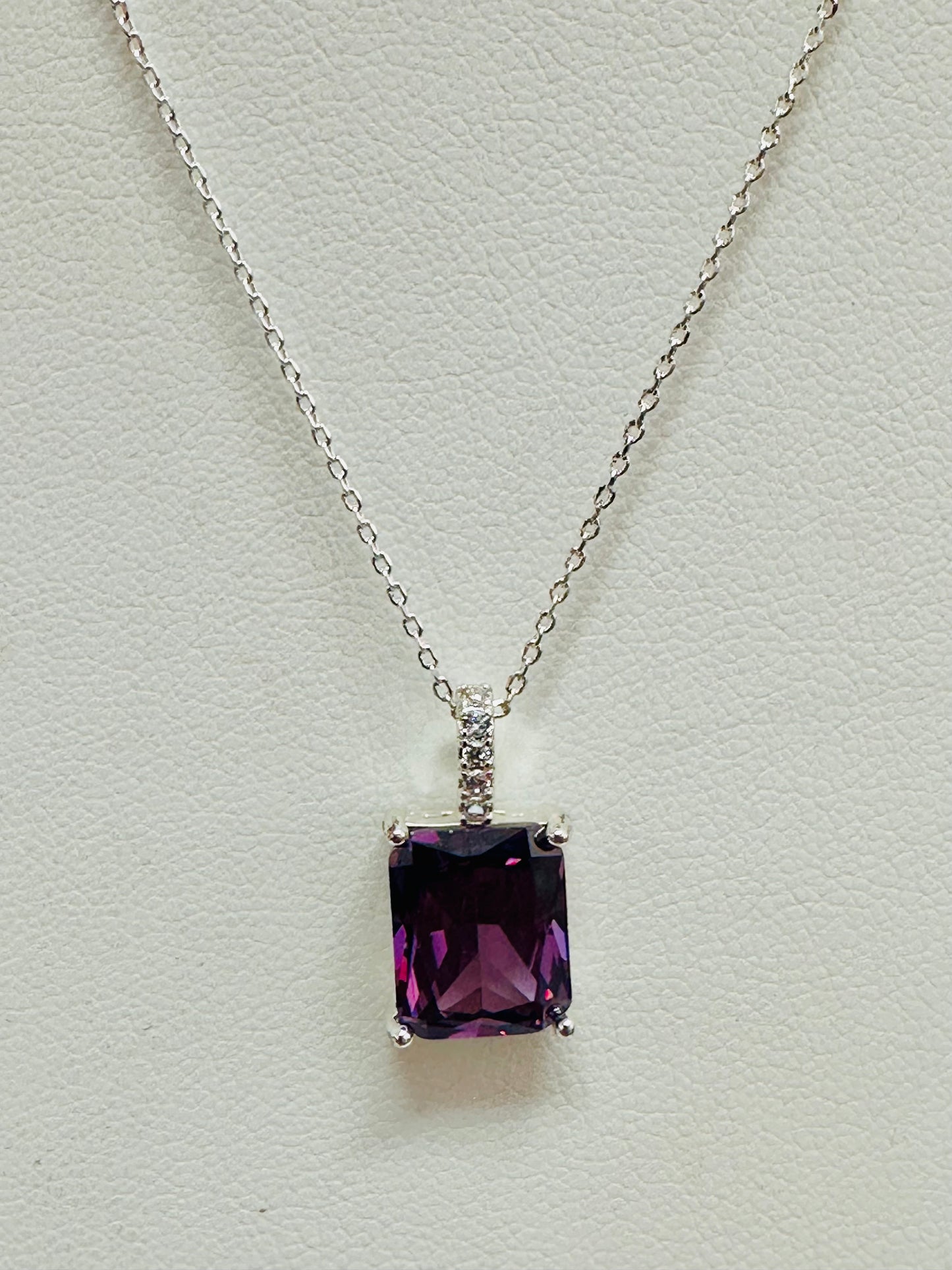 Emerald-Cut Purple Solitaire Pendant Necklace