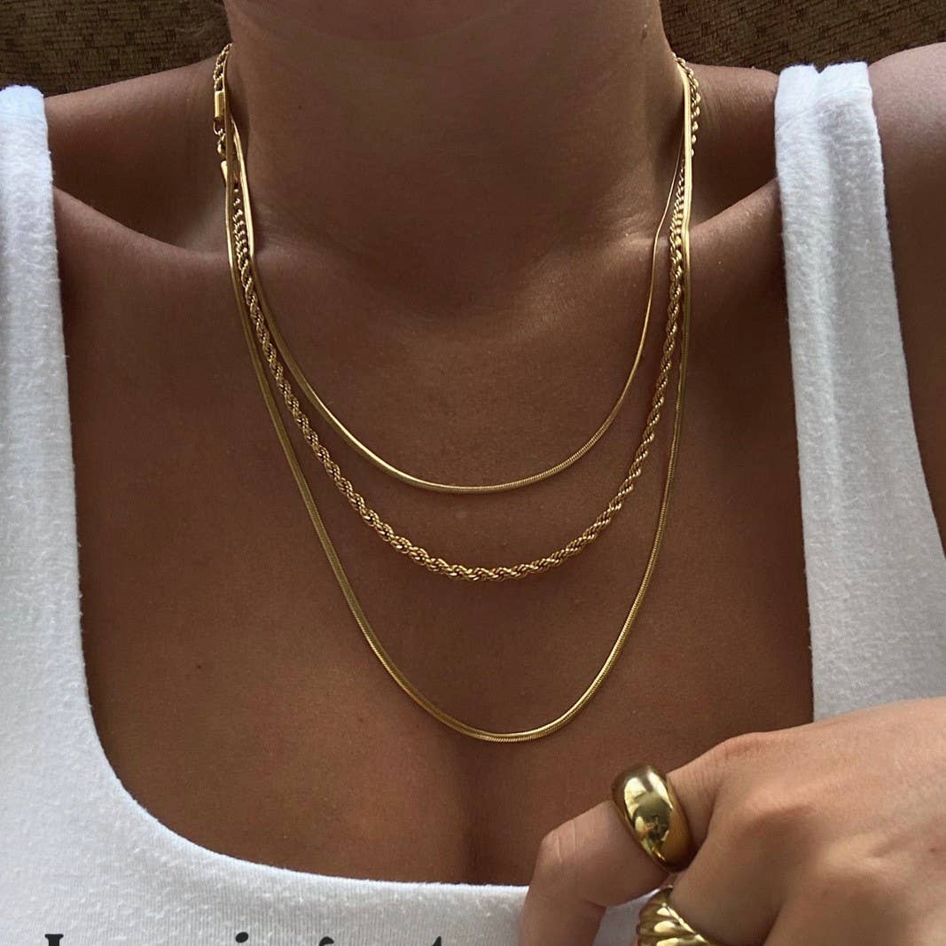 Triple Strand Gold Statement Necklace