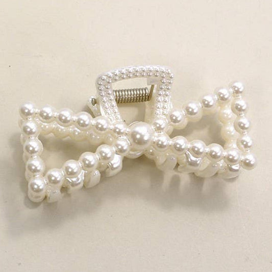 Bow Pearl Hair Claw Clip