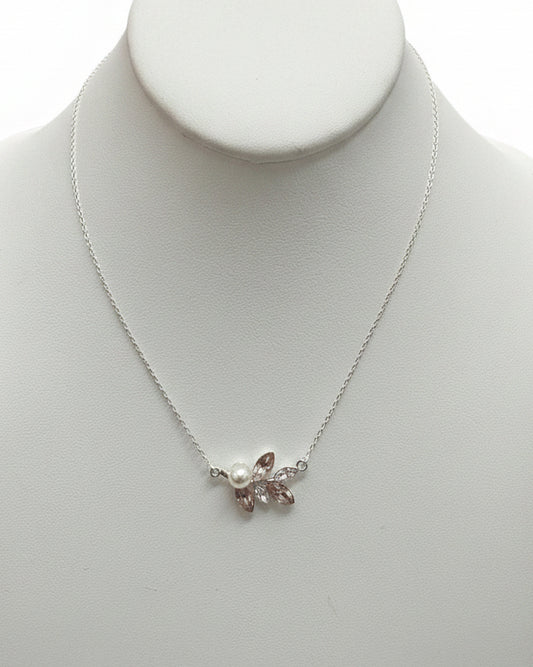 Pearl & Marquise Leaf Silver Necklace