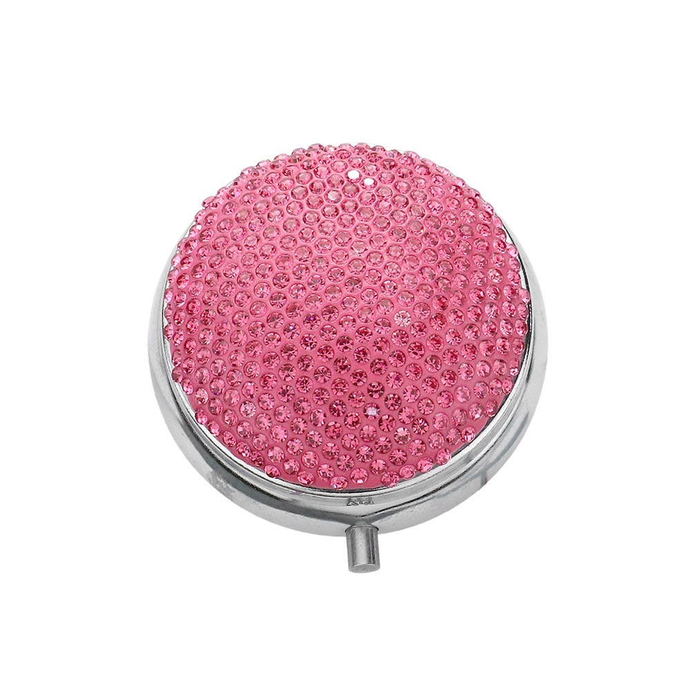 Bling Round Mirror Compact Pill Organizer Case