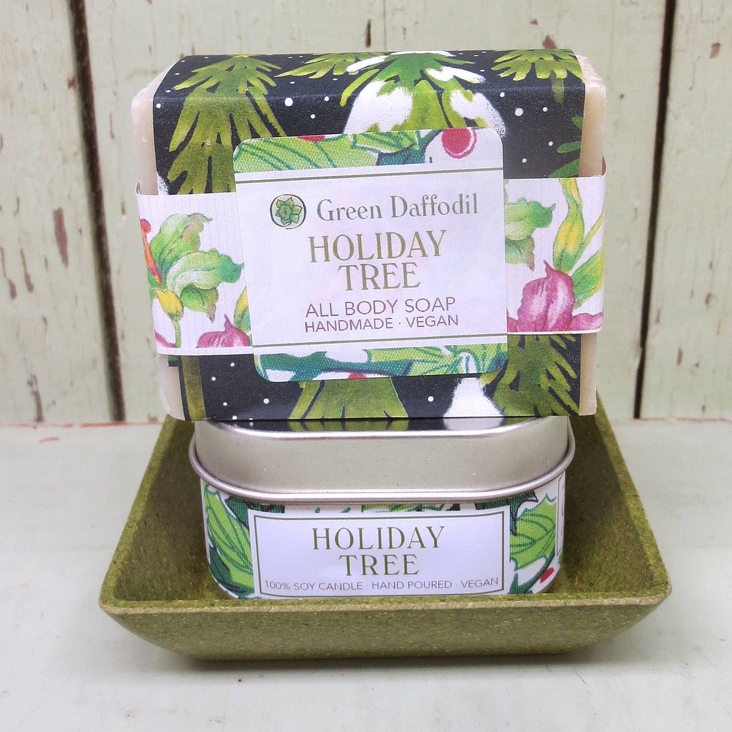 Holiday Tree Candle & Soap Dish Kit - Christmas Gift Set