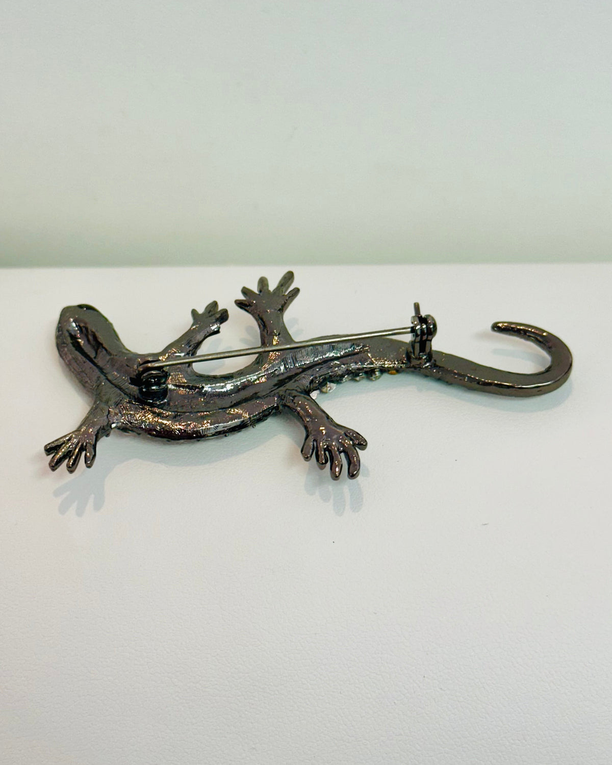 Emerald & Clear Rhinestone Lizard Brooch